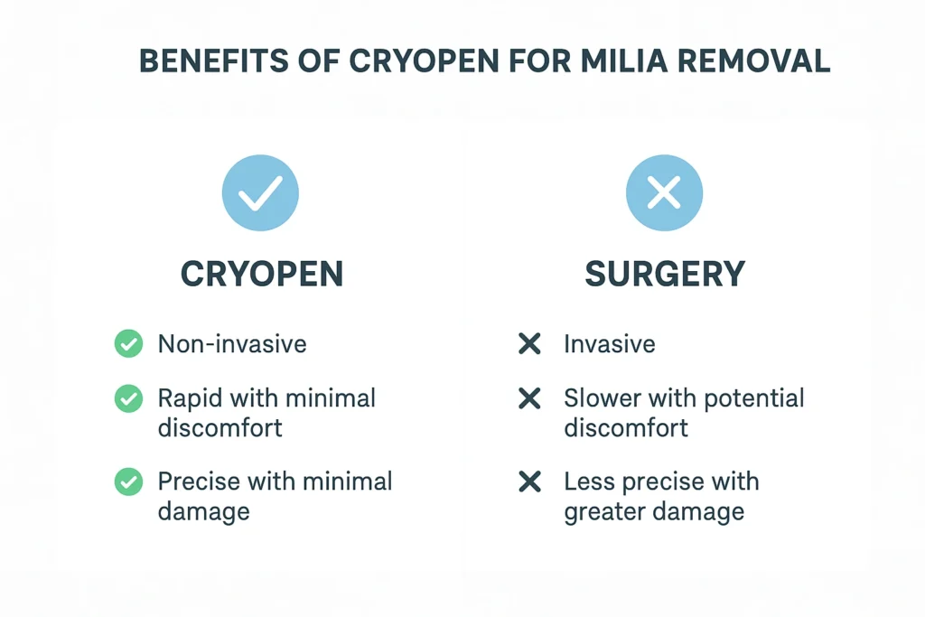 Benefits of cryopen for milia removal Scunthorpe compared to surgical treatments.