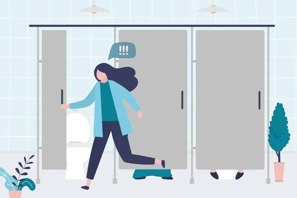 graphic of Urine incontinence Scunthorpe woman running to the toilet.